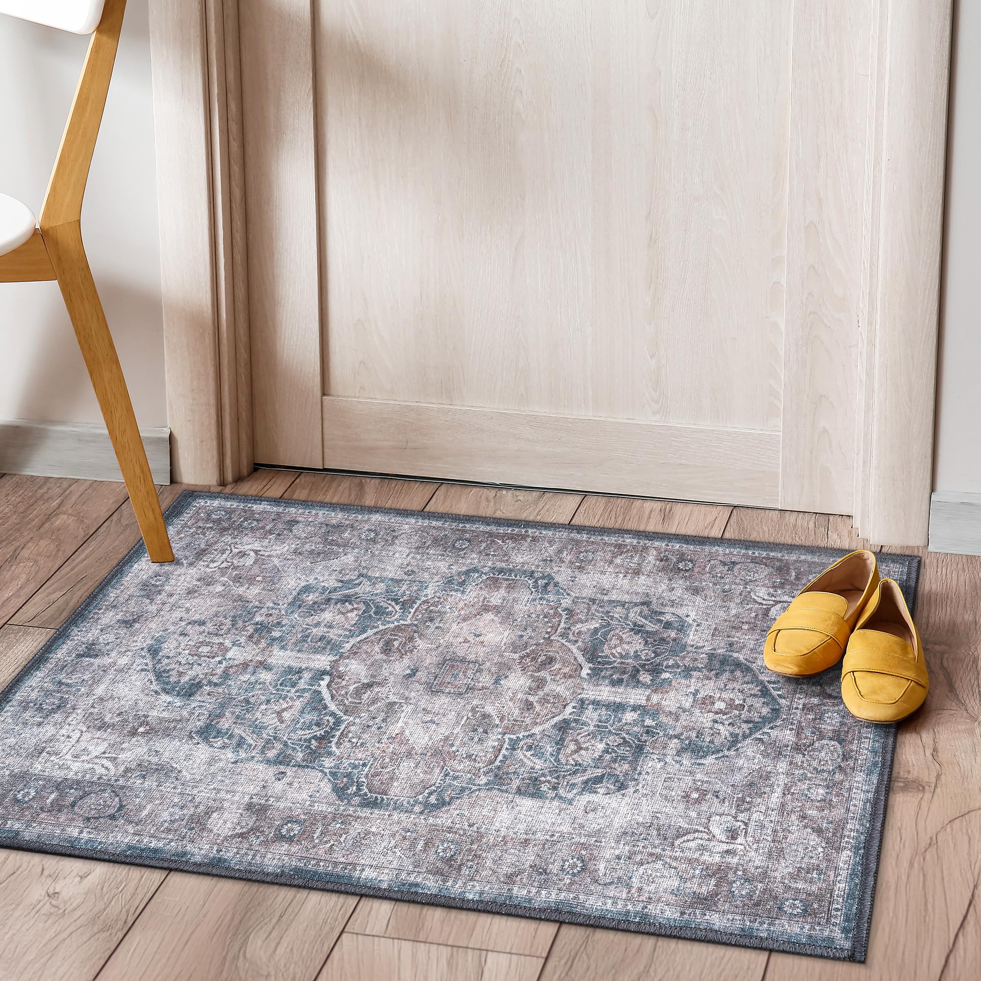 Adiva Rugs 2x3 Machine Washable Non-Slip Area Rug - Soft Anti-Fatigue Floor Mat for Living Room, Bedroom, Bathroom & Kitchen - Multi Anthracite Decor (2' x 3') | Perfect for High-Traffic Areas, Pet-Friendly Homes & Cozy Spaces