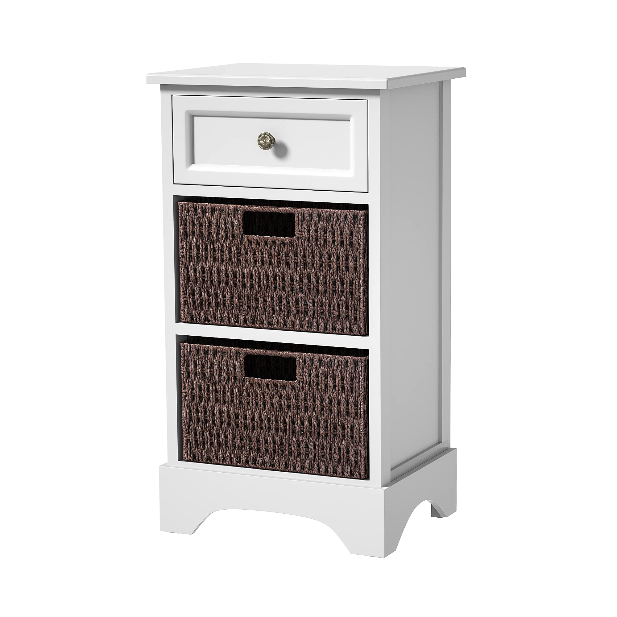 White Storage Cabinet with 1 Drawer & 2 Baskets - Multi-Purpose End Table & Accent Cabinet for Kitchen, Dining Room, Bedroom or Entryway - Perfect for Organizing Towels, Blankets & Home Decor