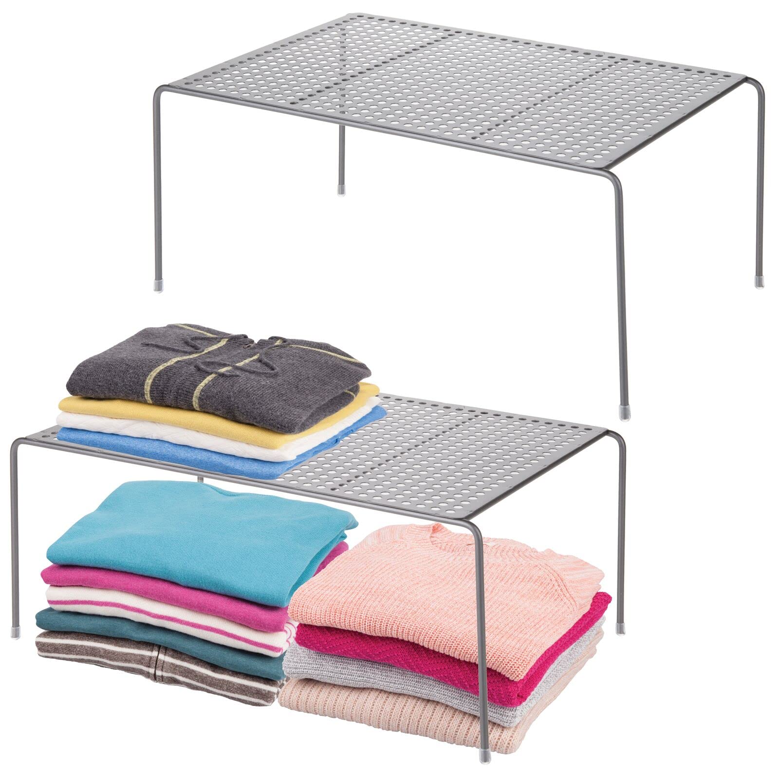 mDesign Large Metal Raised Closet Storage Shelf Organizer - 2 Pack - Graphite/Dark Gray - Perfect for Bedroom, Bathroom & Living Room Organization - Holds Clothes, Shoes, Jeans - Concerto Collection - Ideal for Small Spaces & Closet Organization