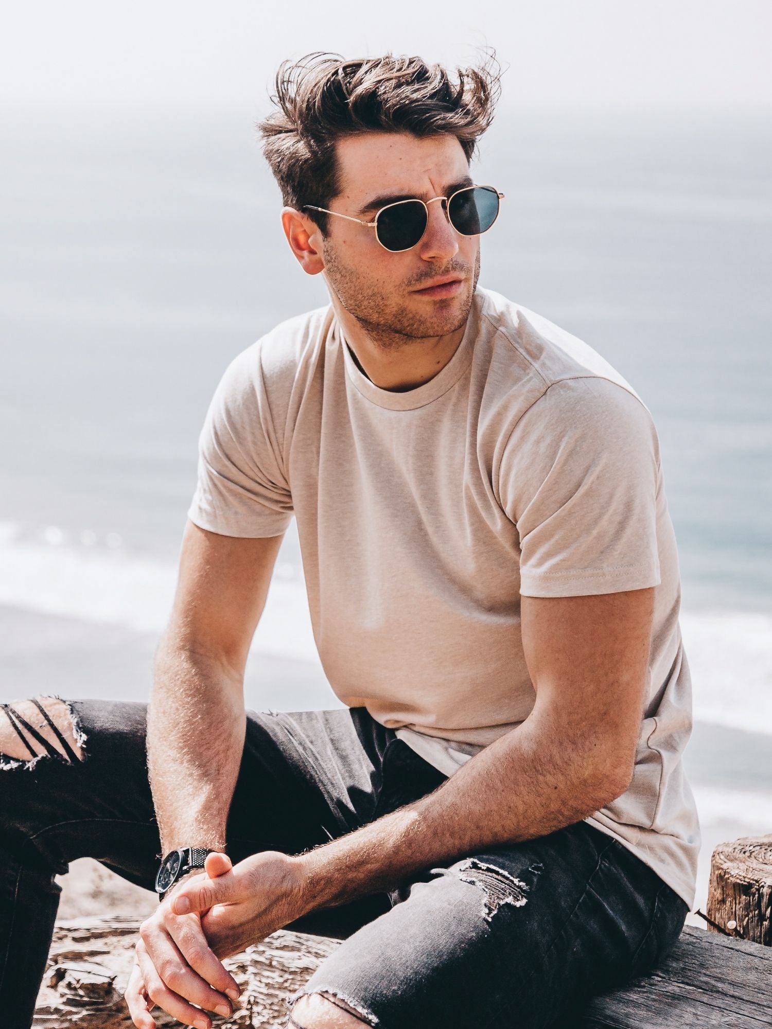 Earth Tone V-Neck T-Shirts 5-Pack for Men - Soft Cotton Casual Tees - Perfect for Everyday Wear, Layering & Gym Workouts