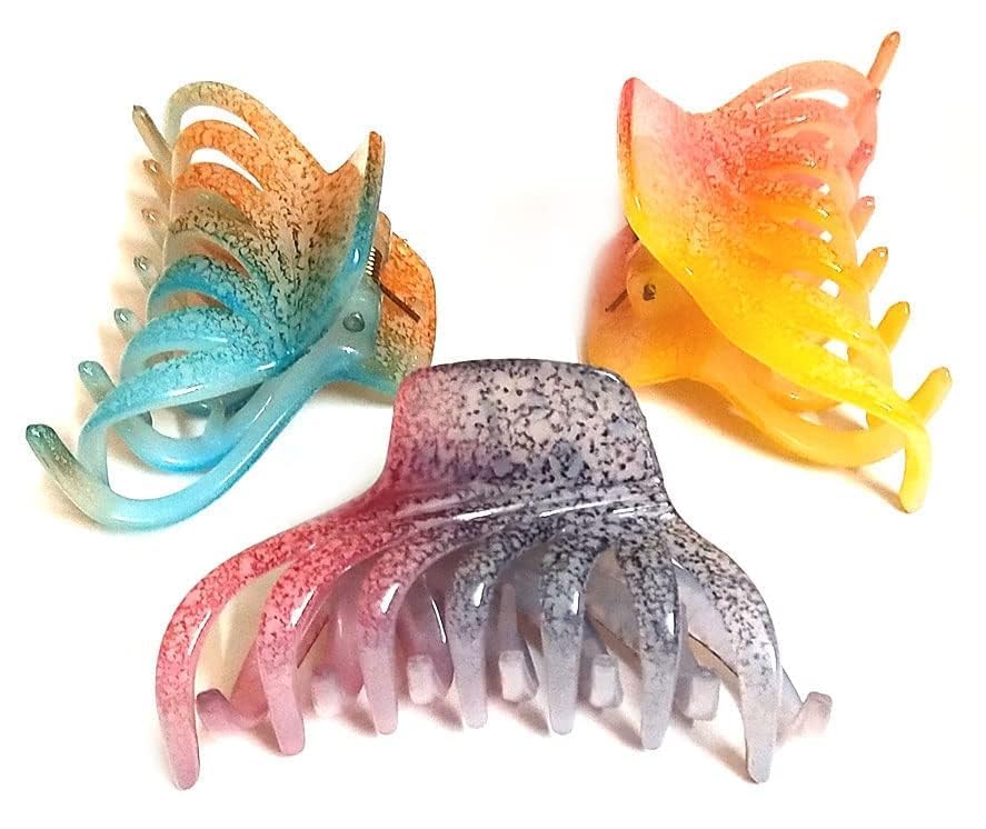 KENDRICK Large Butterfly Hair Claw Clips for Women & Girls - Big Jelly Hair Clips for Long Thick Hair (6-Pack, Free Size) - Perfect for Ponytails, Buns & Everyday Hairstyles