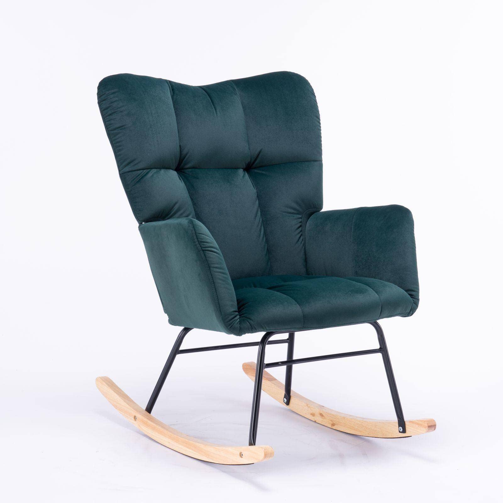 SAXTZDS Mid Century Modern Velvet Tufted Upholstered Rocking Chair with Padded Seat - Green Accent Chair for Living Room, Bedroom & Nursery - Perfect for Relaxing, Reading & Nursing