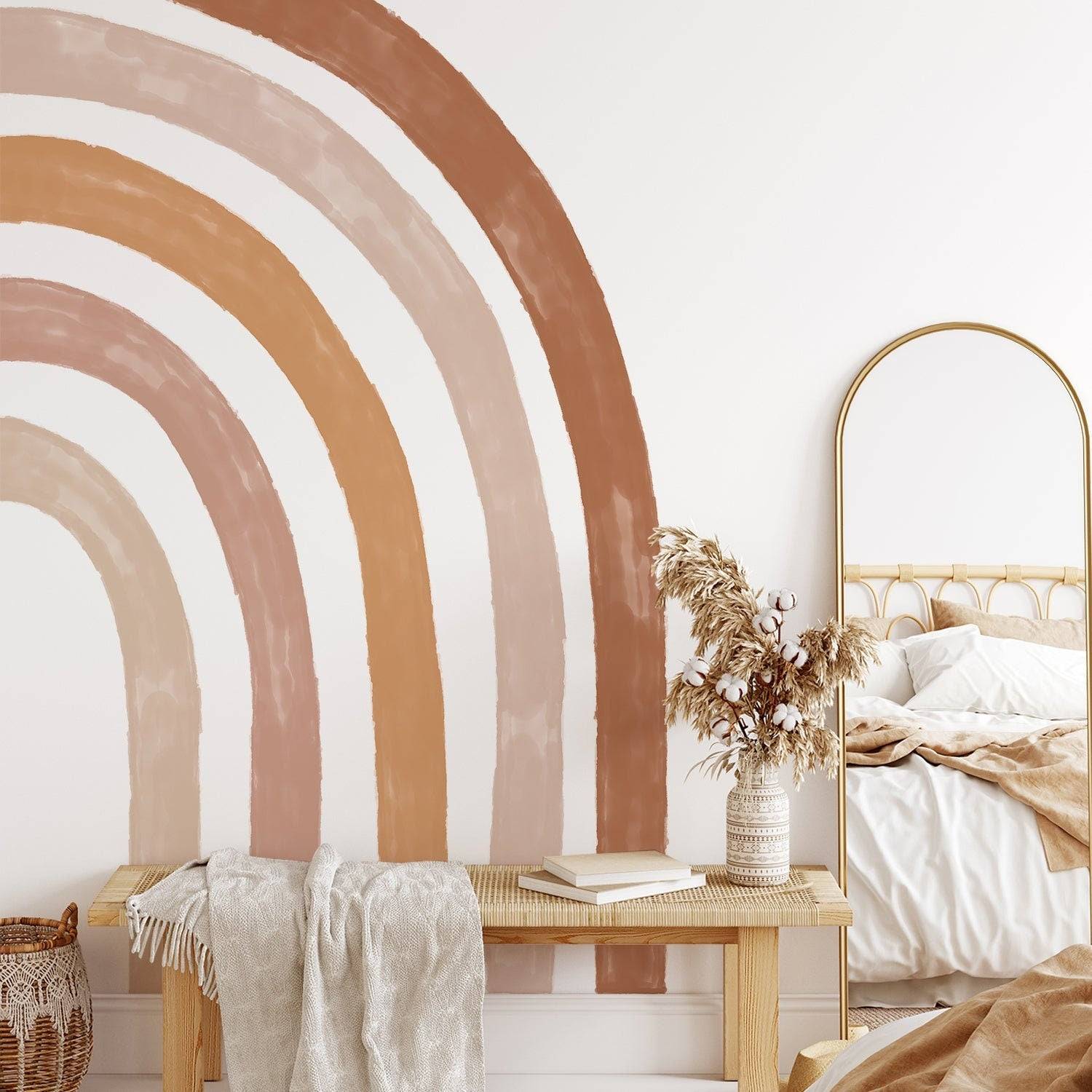 Boho Rainbow Wall Decal - Large Self-Adhesive Rainbow Wall Sticker for Nursery, Kids Room & Home Decor - Easy to Apply & Remove