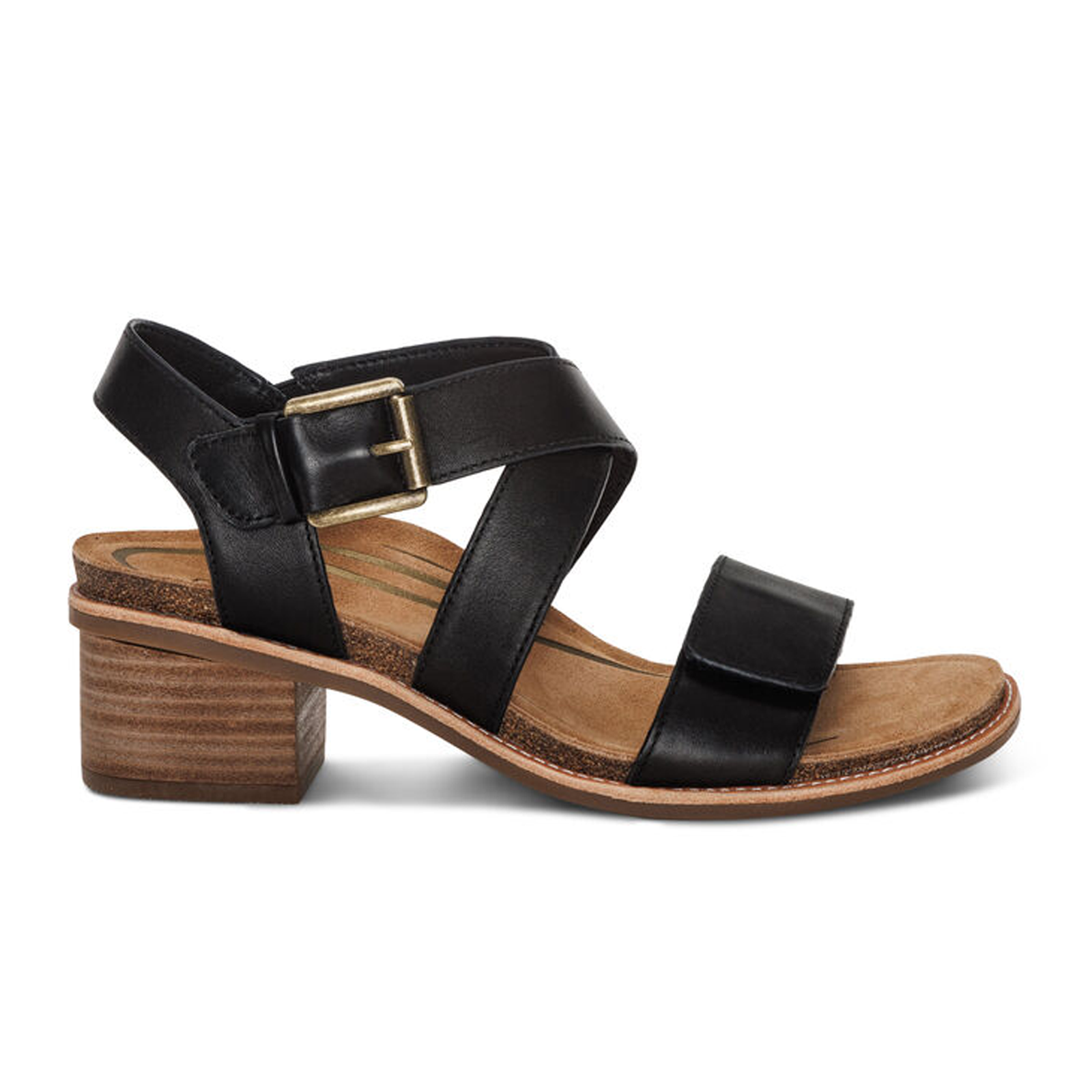 Aetrex Kristin Women's Black Leather Heeled Sandals - Comfortable Dress Shoes for Weddings, Parties & Evening Events