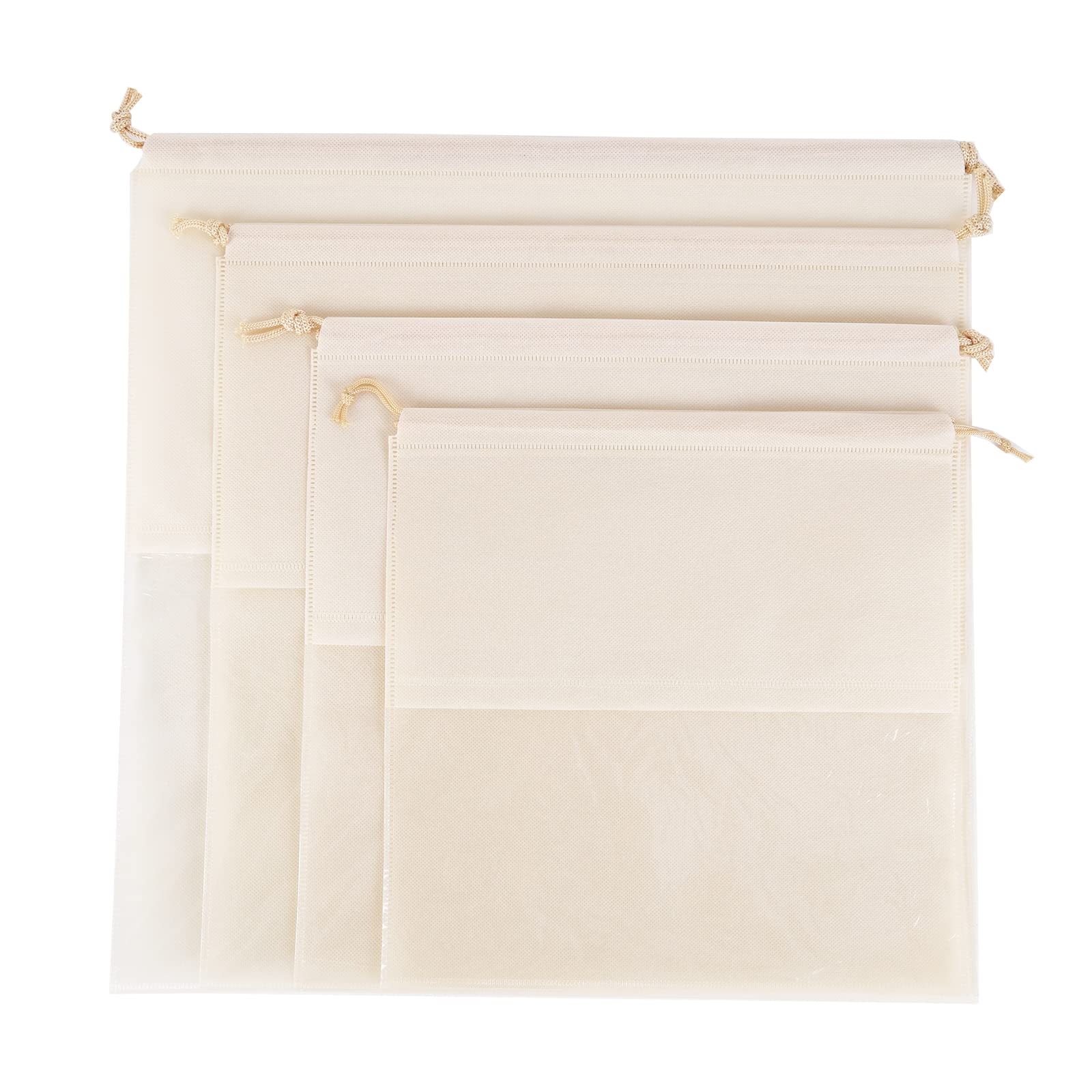 SIKIWIND Clear Dust Cover Bags for Handbags - 8 Pack Drawstring Storage Organizers with Visual Window, Non-Woven Fabric Purse Protectors (4 Sizes) | Perfect for Closet Organization, Travel & Seasonal Handbag Storage
