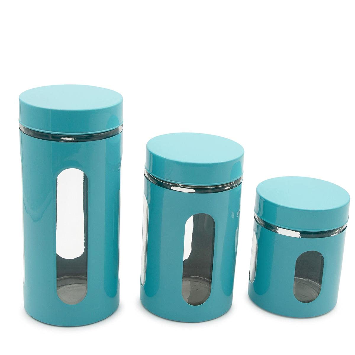 CompreDH 3-Piece Airtight Food Storage Containers Set - Stainless Steel & Glass Kitchen Canisters for Flour, Sugar, Coffee | Space-Saving Pantry Organization | Ideal for Baking, Meal Prep & Countertop Display