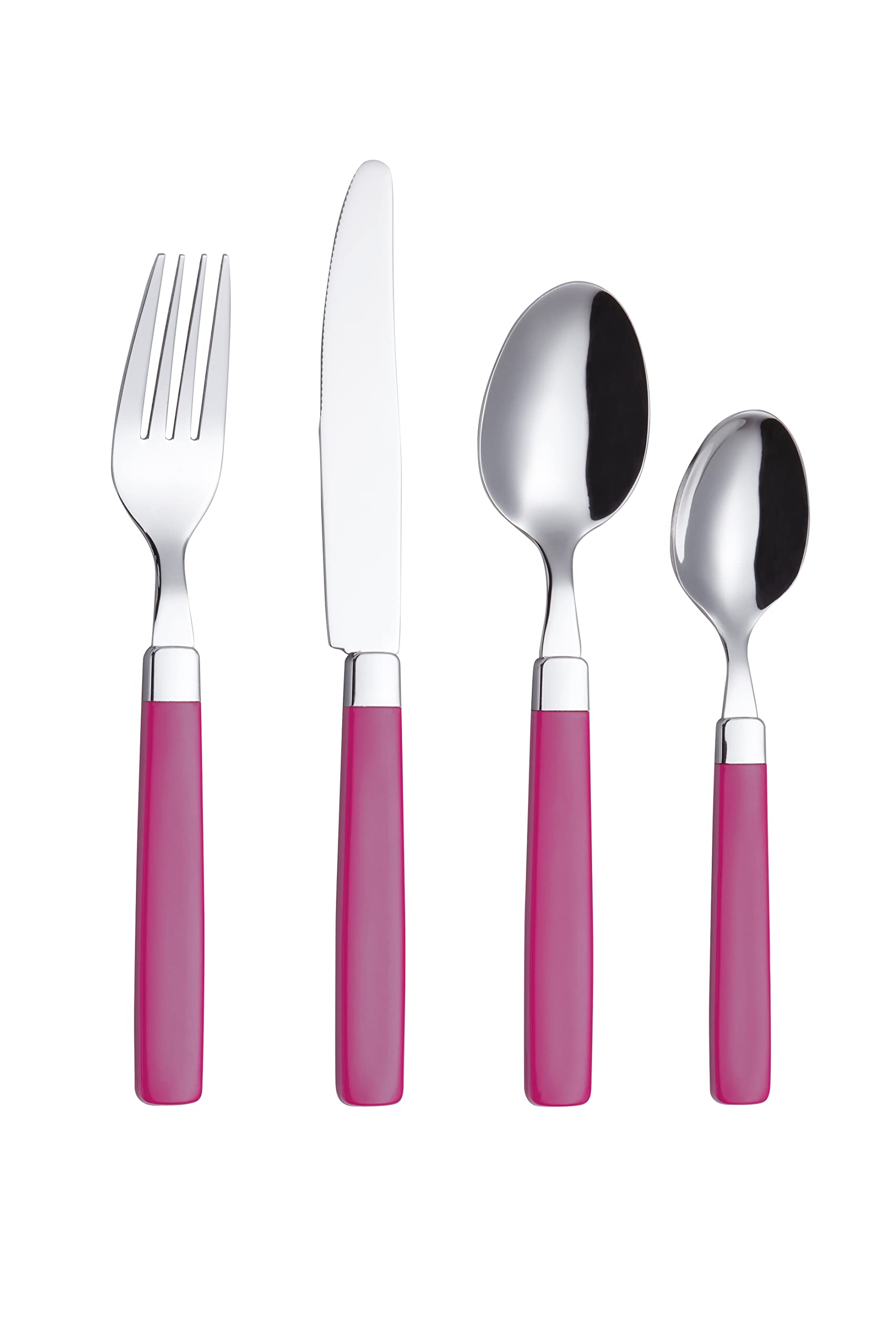 ANNOVA 16-Piece Stainless Steel Flatware Set with Color Handles - 4 Dinner Forks, 4 Table Knives, 4 Tablespoons, 4 Teaspoons - Service for 4 (Pink) - Perfect for Dining, Parties, Gifts & Home Kitchen Essentials
