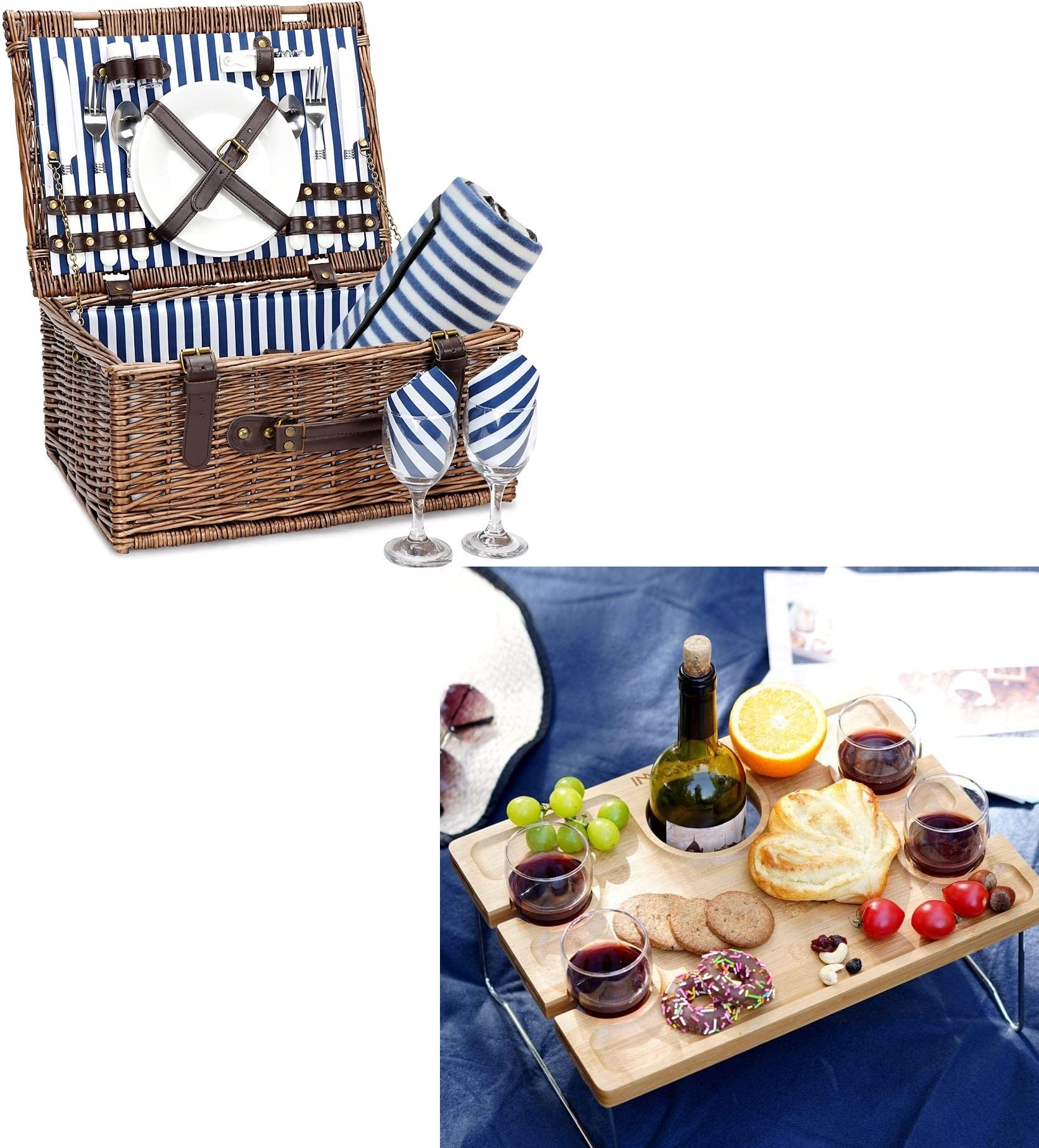 Premium Wicker Picnic Basket for 2 - Complete Outdoor Picnic Set with Willow Hamper, Perfect for Camping, Beach & Romantic Dates - Ideal Anniversary Gift & Party Essentials