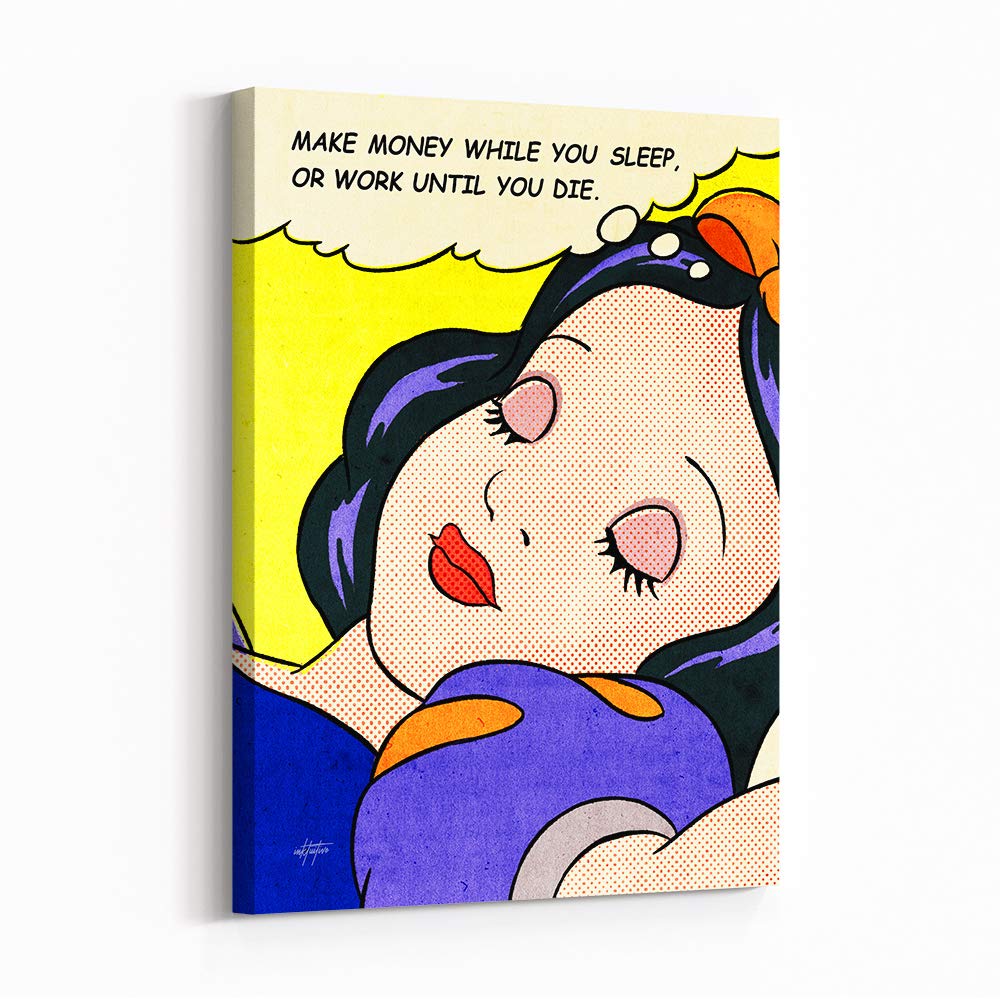 Inktuitive 'Money Dreams' Motivational Wall Art with Black Frame | Comic Book Style Quote Canvas Print | Inspirational Décor for Bedroom, Living Room & Office | 16x12 Inches | Perfect for Home, Workspace & Gift Giving