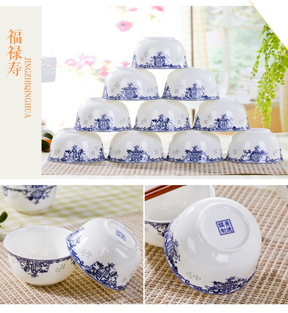 Premium 10-Piece White Porcelain Bowl Set - Handcrafted Jingdezhen Ceramic Dinnerware for Rice, Soup, Noodle & Fruit - Elegant Tableware for Home Dining, Restaurants & Gifts