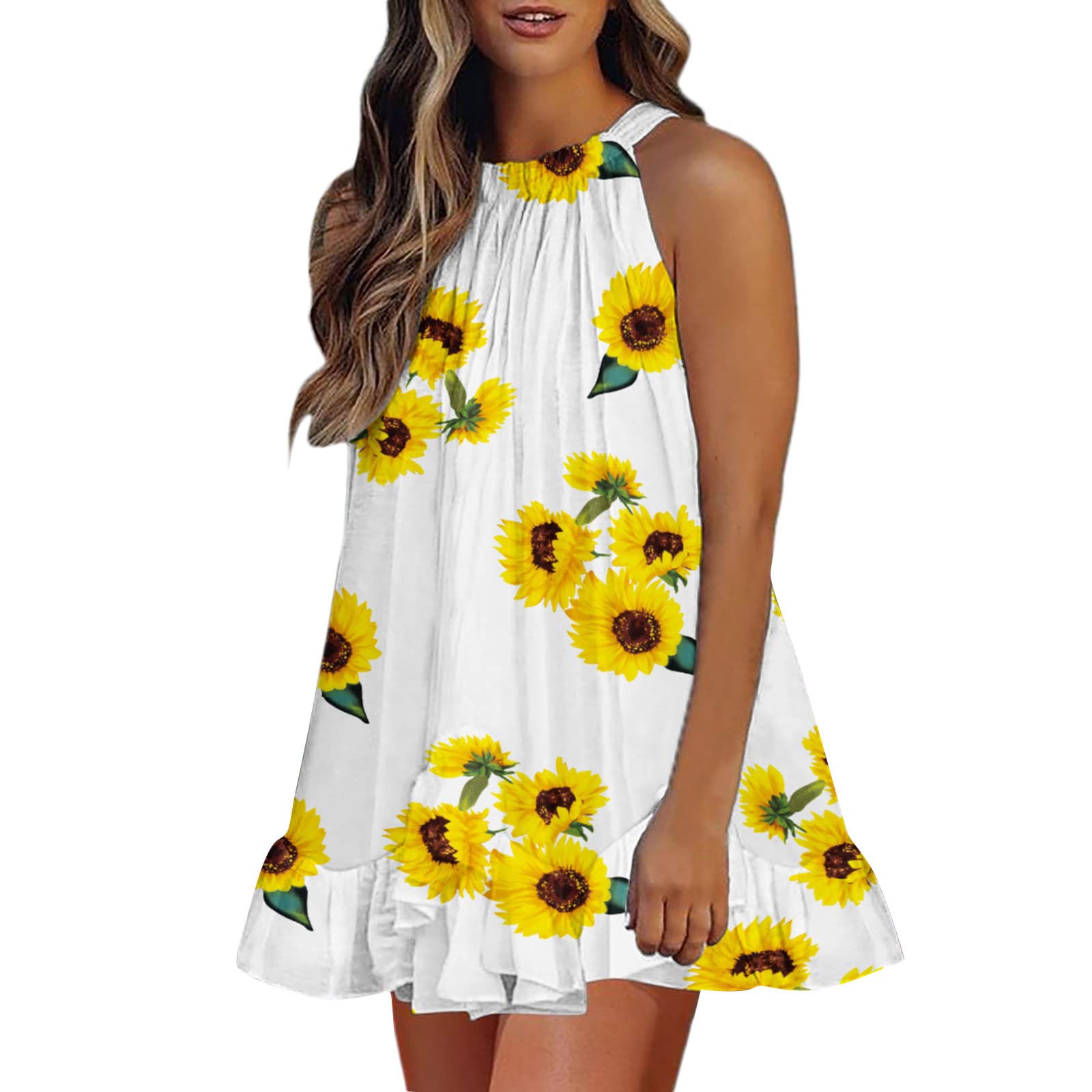Women's Summer Floral Ruffled Sleeveless Shift Dress - Elegant Casual Tank Top for Beach, Vacation & Outdoor Parties