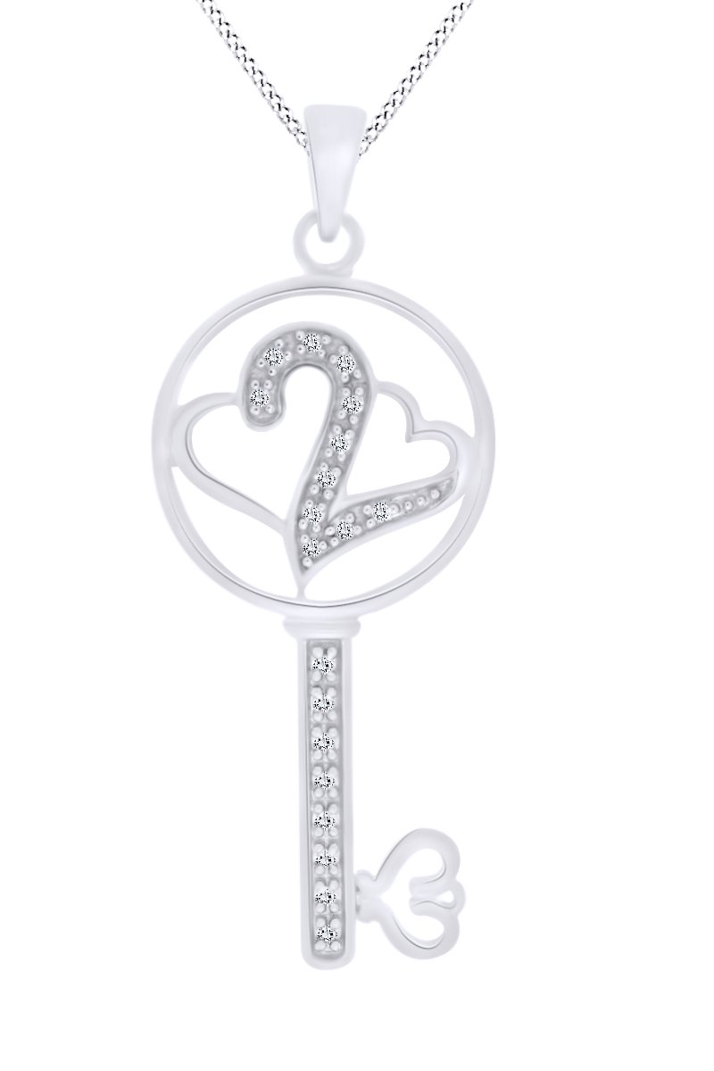 14K Gold Over Sterling Silver Heart Pendant Necklace with Round Cut White Natural Diamond Accent - Perfect for Valentine's Day Gifts, Anniversary Presents & Romantic Occasions