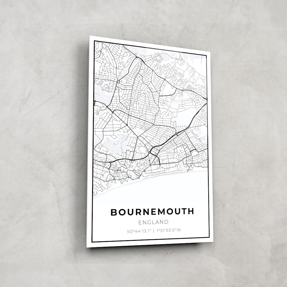 Bournemouth Map Glass Wall Art - Elegant Coastal City Decor for Home & Office - Perfect for Living Room, Bedroom, or Gift