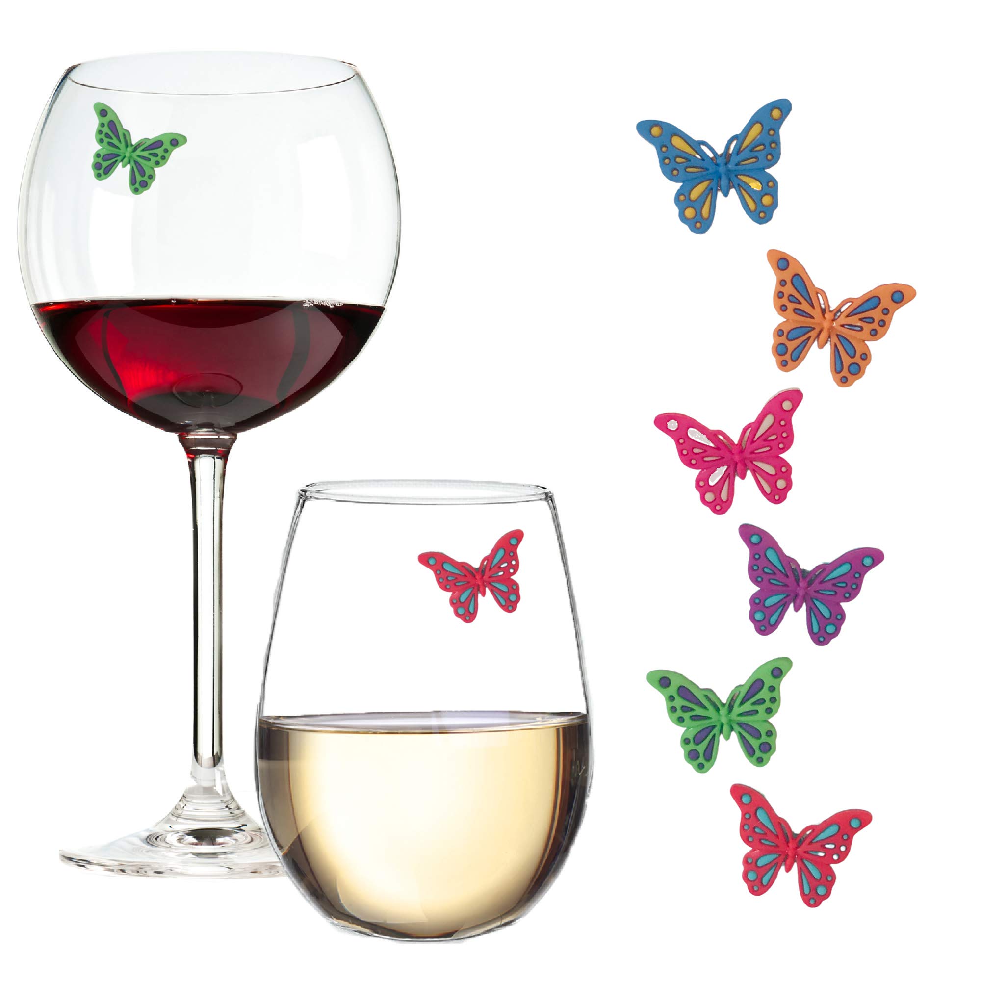 Butterfly Magnetic Wine Glass Charms - Set of 6 Unique Drink Markers - Perfect Gardening Gift for Women - Ideal for Outdoor Parties, Wine Tasting & Garden Gatherings