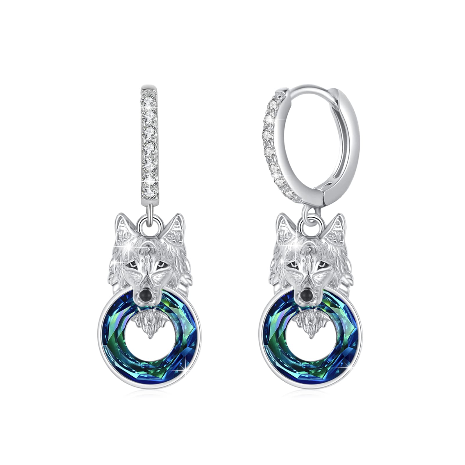 925 Sterling Silver Wolf Earrings with Crystals - Hypoallergenic Animal Stud & Hoop Earrings for Men, Women & Teens | Perfect Gift for Girlfriend, Birthday & Everyday Wear