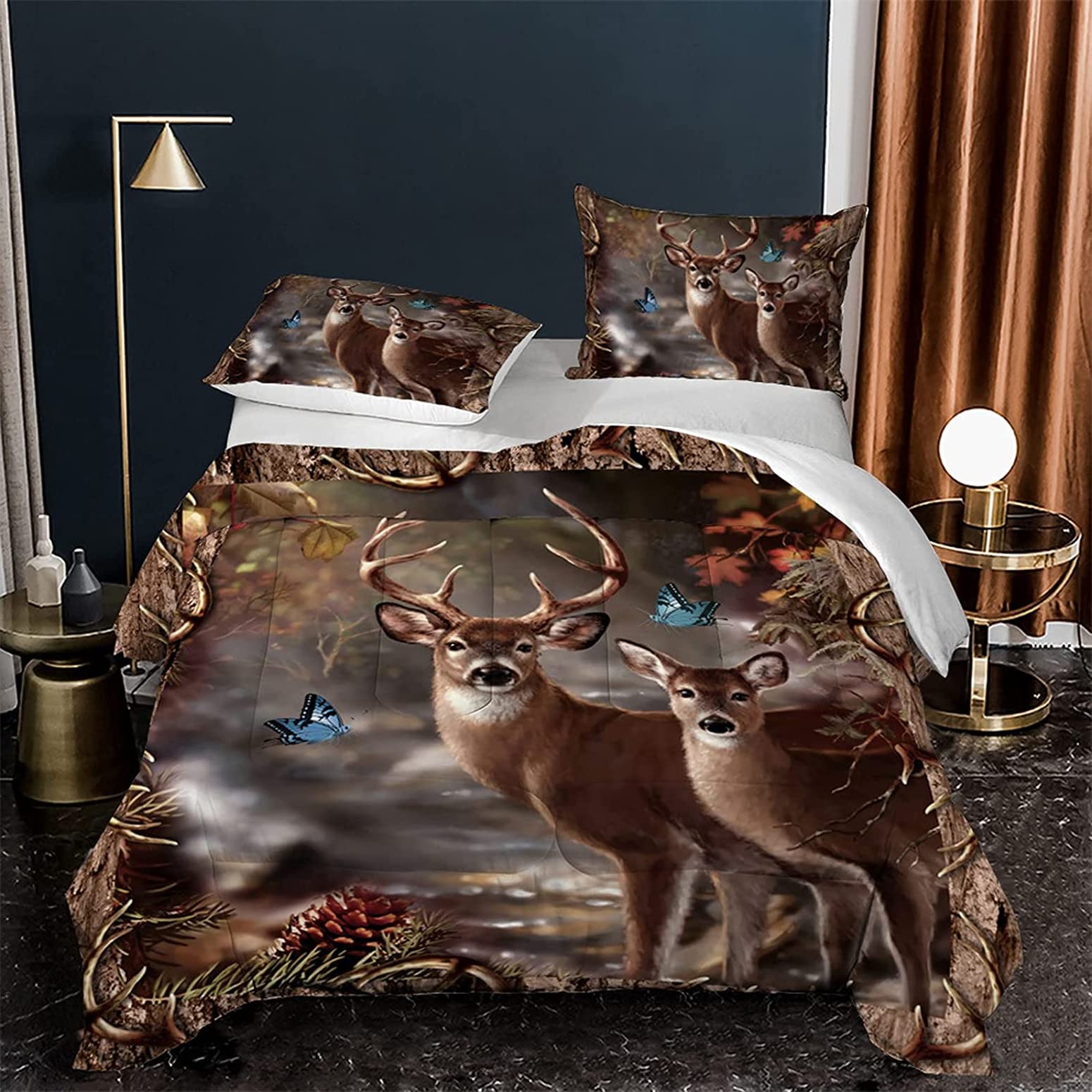 Deer Print Twin Size Kids Comforter Set with Pillow Sham - Cute Butterfly Animal Design Bedding for Boys & Girls - Perfect for Nursery, Bedroom Decor and Gift Giving