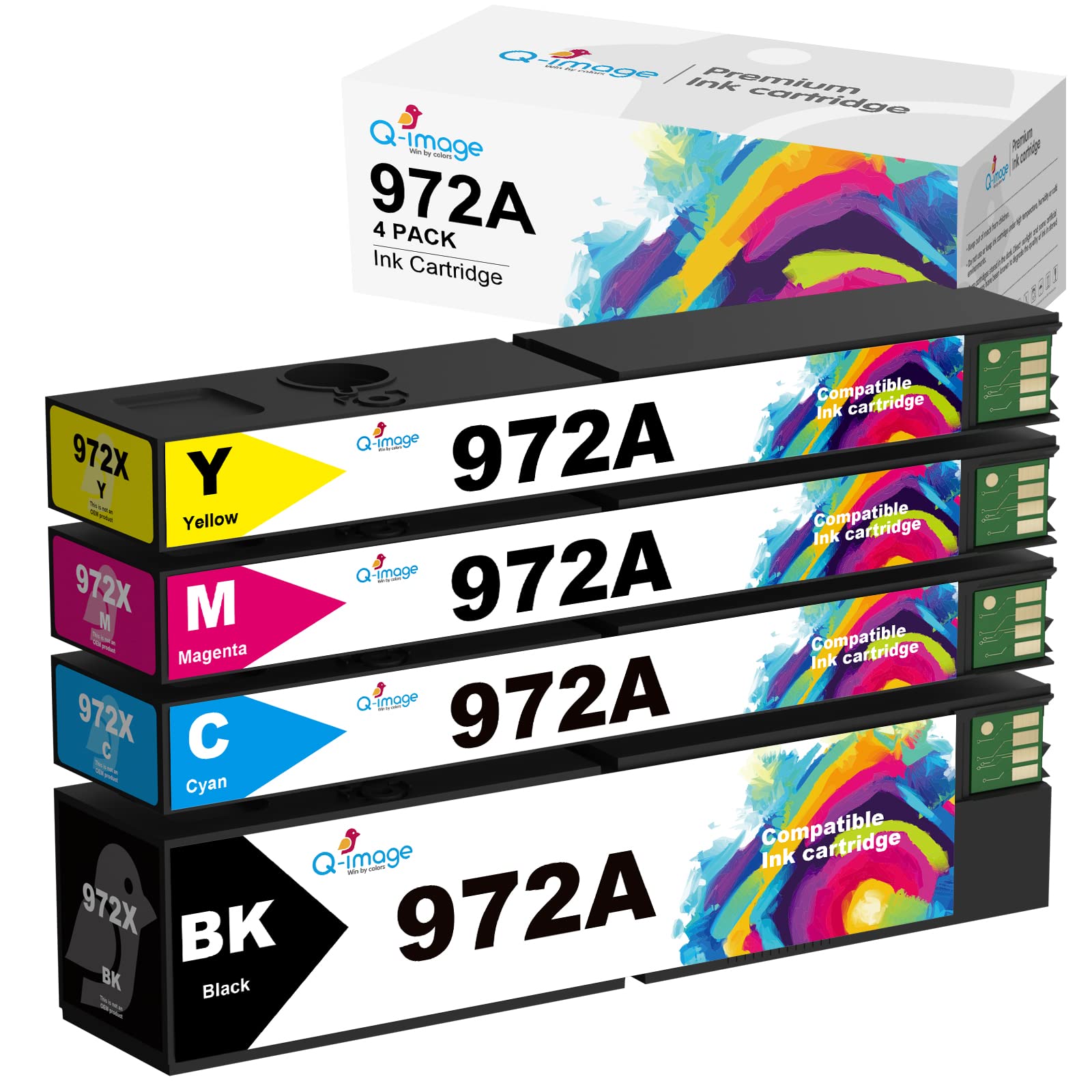 HP 972A Ink Cartridges 4-Pack - Compatible for Pro 377dw, 477dw, 577dw Printers - High Yield Replacement for Office & Home Printing