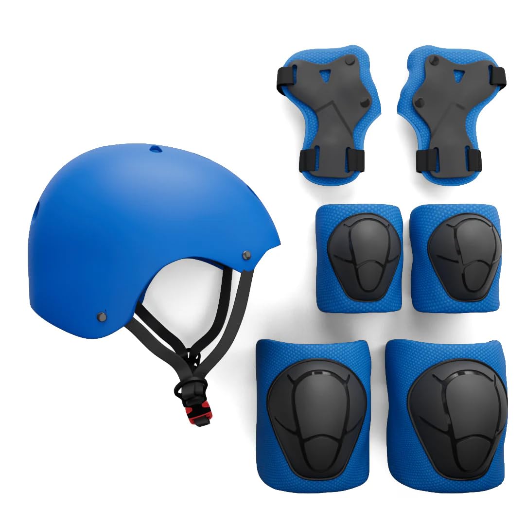 Rude Boyz Kids Skateboard & Bike Helmet Protective Gear Set - Youth Knee Pads, Elbow Pads, Wrist Guards for Boys & Girls - Perfect for Skateboarding, Cycling & Scooter Riding Safety
