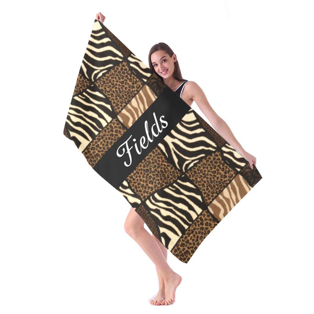 Custom Personalized Beach Towels with Name - Animal Print Quick Dry Absorbent Microfiber Sand Proof Pool Bath Towel (30x60 inches) for Kids, Girls, Boys & Adults - Perfect for Beach, Pool, Gym, Travel & Outdoor Activities