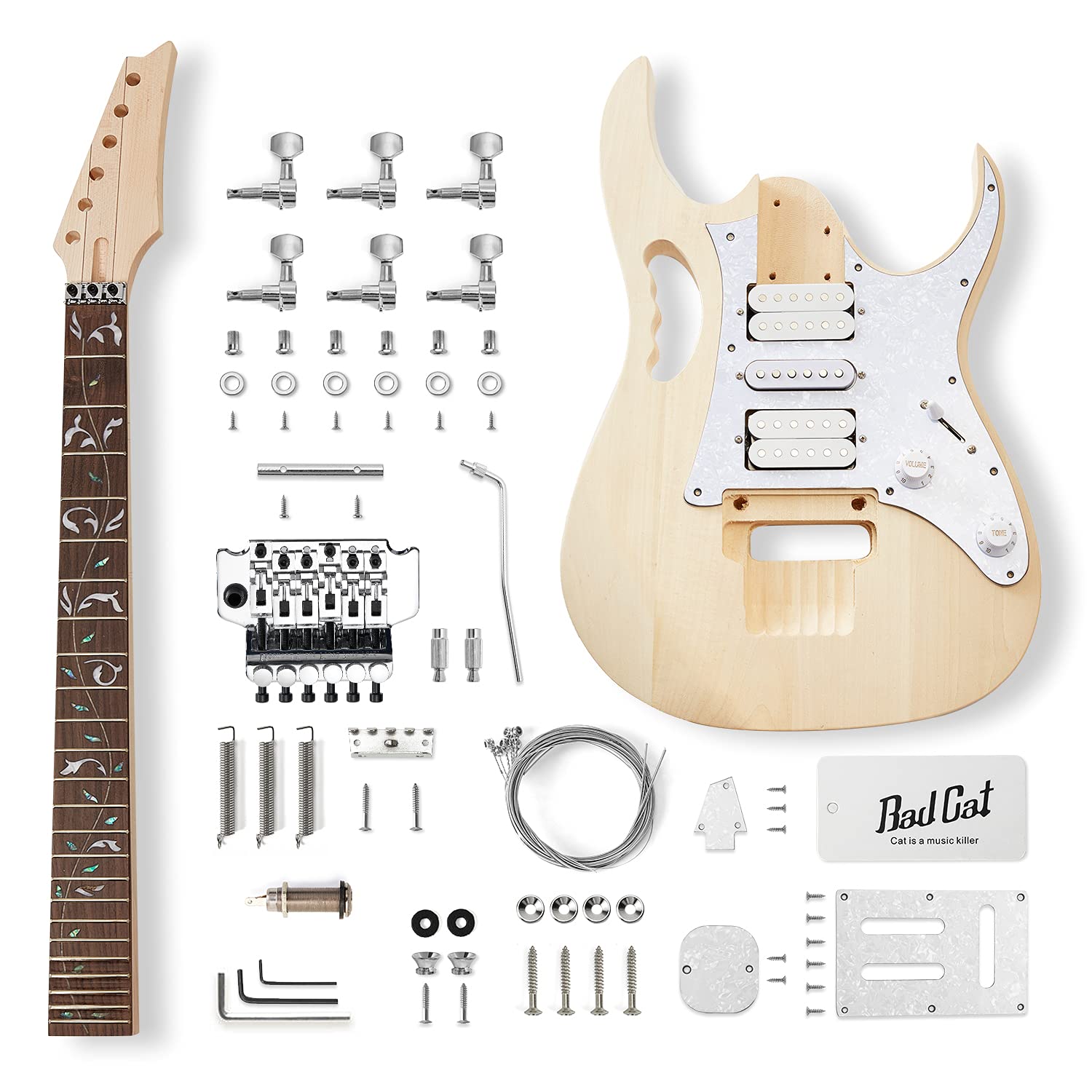 Chillcat Electric Guitar Kit - Premium 7V Style 6-String Guitar with Solid Basswood Body, Maple Neck & Fingerboard (Right-Handed), H-S-H Pickup Configuration - DIY Guitar Building Kit for Beginners & Musicians | Perfect for Home Studio, Live Performances & Music Education