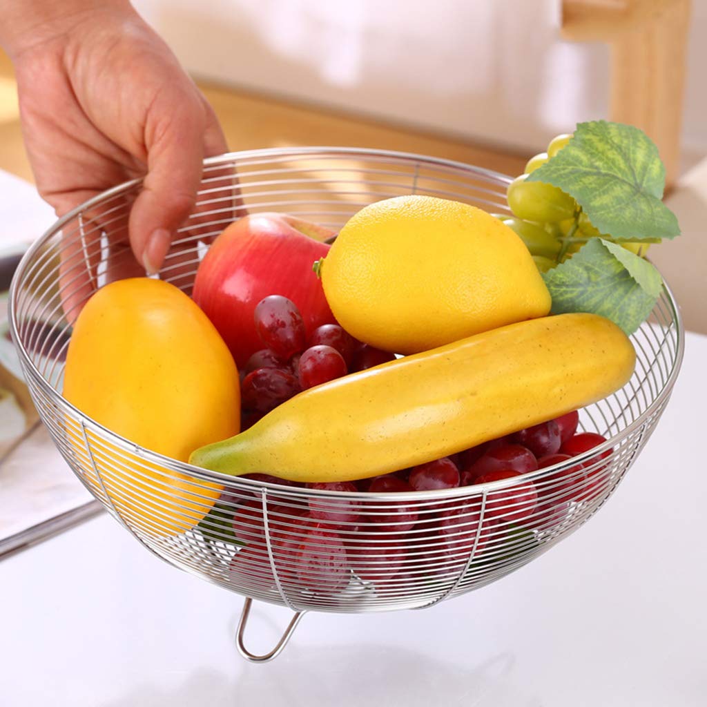 QUQUTWO Stainless Steel Fruit Basket with Drain - Kitchen Vegetable Storage Container & Wire Drain Rack - Perfect for Countertop Organization, Fruit Washing, and Produce Display