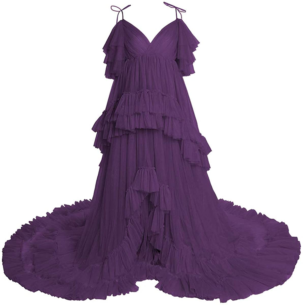 Elegant Tulle Maternity Gown with Fluffy Straps - Women's Nightgown & Photography Prom Dress for Bridal Shower, Maternity Shoot, and Special Occasions