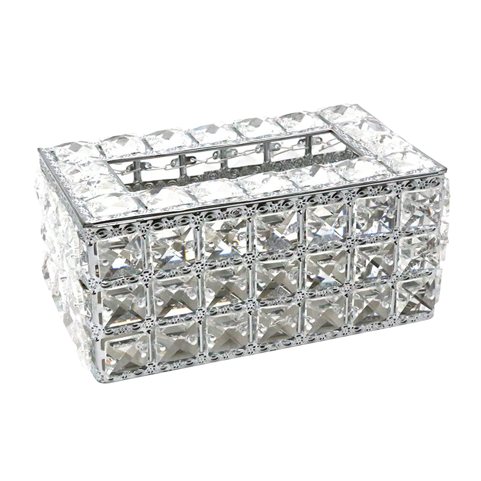 Gazechimp Rectangular Crystal Tissue Box Holder - Elegant Decorative Toilet Paper & Napkin Organizer for Bathroom, Dresser, Nightstand, Desk - Silver | Perfect for Home Decor & Gift Giving