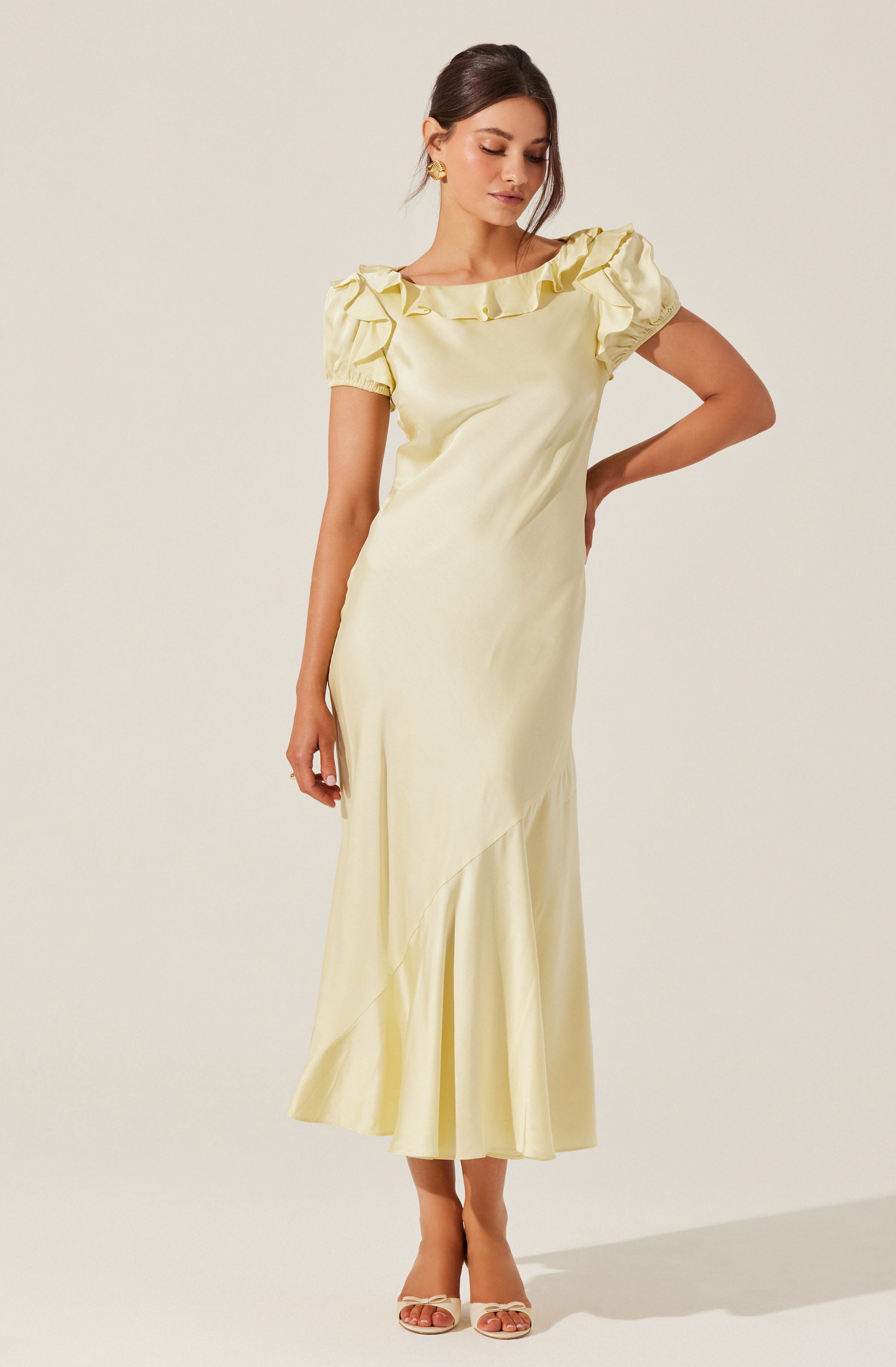 Auden Satin Ruffle Midi Dress for Women - Elegant Party & Evening Wear - Perfect for Weddings, Cocktails, and Special Occasions