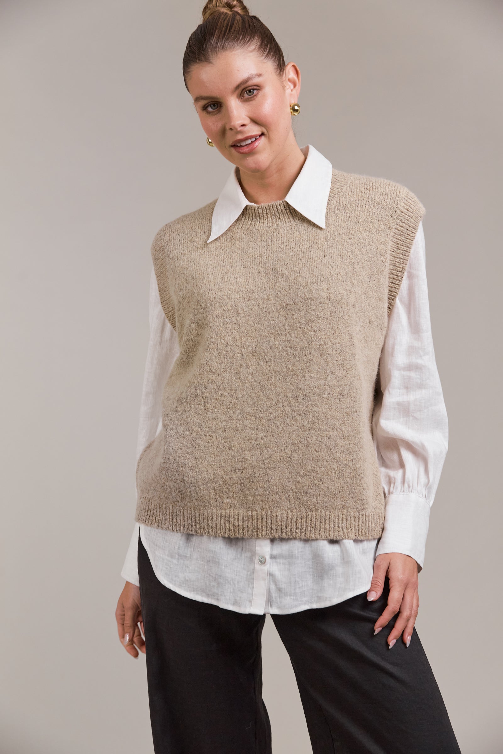 Folie Knit Vest in Oat - Women's Lightweight Cardigan for Layering & Casual Outfits | Perfect for Office, Fall & Winter Fashion