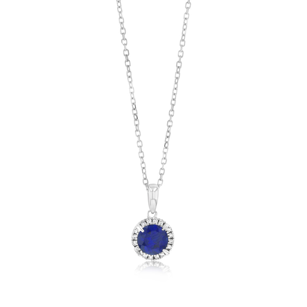 0.67 Carat Lab-Created Sapphire & Diamond Pendant Necklace - 45cm 9ct White Gold Chain - Elegant Gift for Women, Perfect for Weddings & Special Occasions