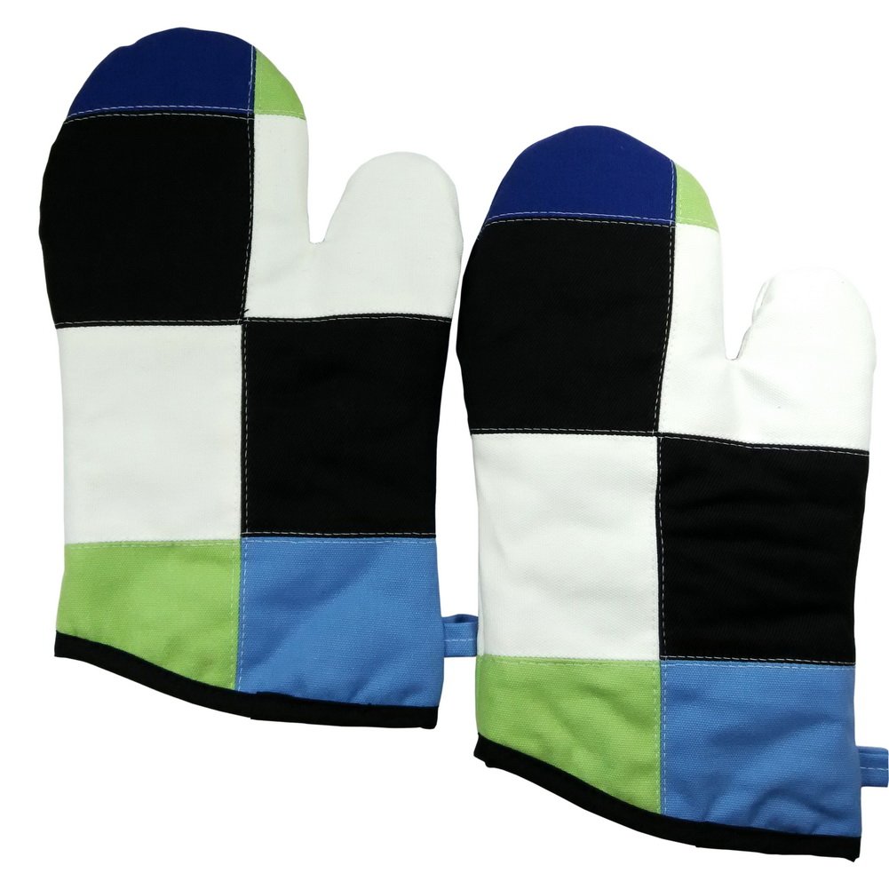 Black Temptation Heat Resistant Oven Gloves 2-Pack - Durable Patchwork Microwave Mitts for Baking, Cooking, and Grilling
