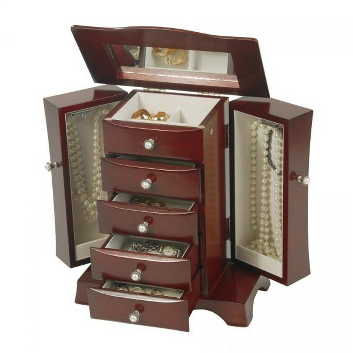 Elegant Mahogany Finish Wooden Jewelry Box for Women - Upright Hourglass Design Jewelry Storage Organizer Case - Perfect for Necklaces, Rings & Earrings Organization in Bedroom or Dressing Table