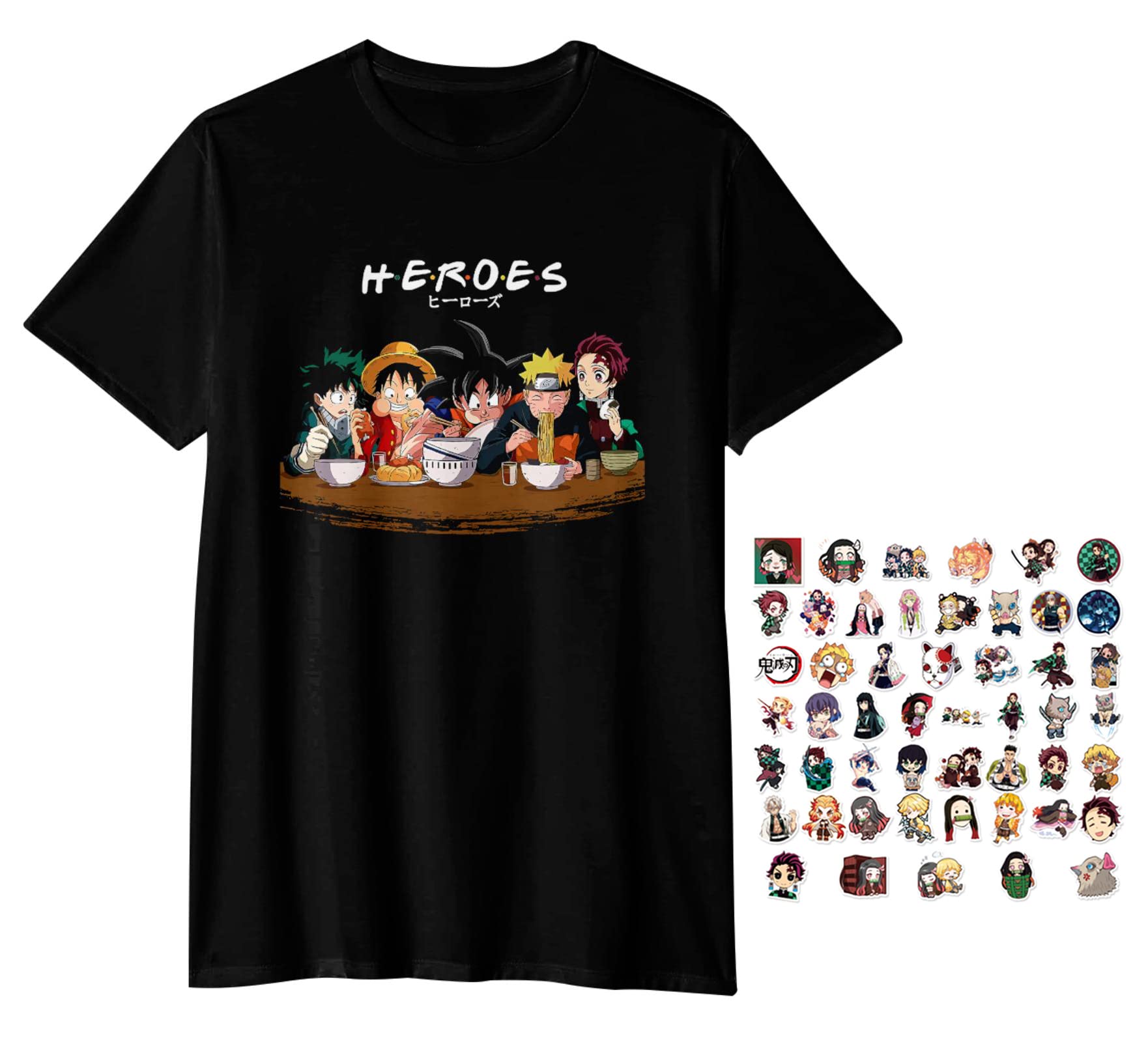 LIRUKOKO Unisex Anime T-Shirt - Japanese Manga Graphic Tee with 50pcs Anime Stickers - Perfect Gift for Anime Fans & Cosplay Enthusiasts