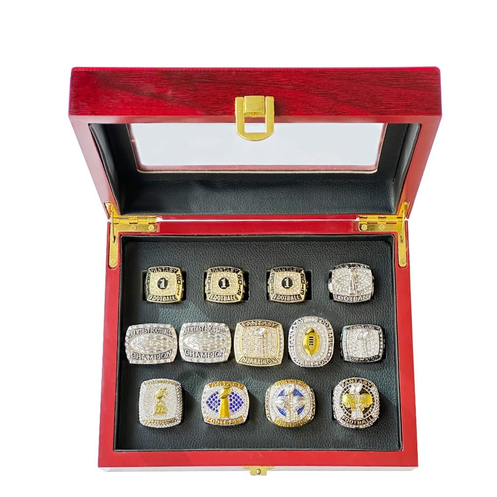 13PCS Fantasy Football Championship Rings Collection (2011-2023) - FFL Trophy Rings with Gift Box & Display Case - Perfect for Fantasy League Winners, Sports Memorabilia Collectors, and Football Fans