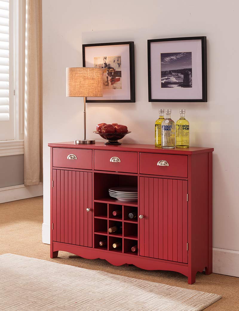 K&B Furniture WR1354 Red Wood Wine Storage Cabinet - Elegant Home Bar Organizer for Dining Room, Kitchen, or Living Room Decor