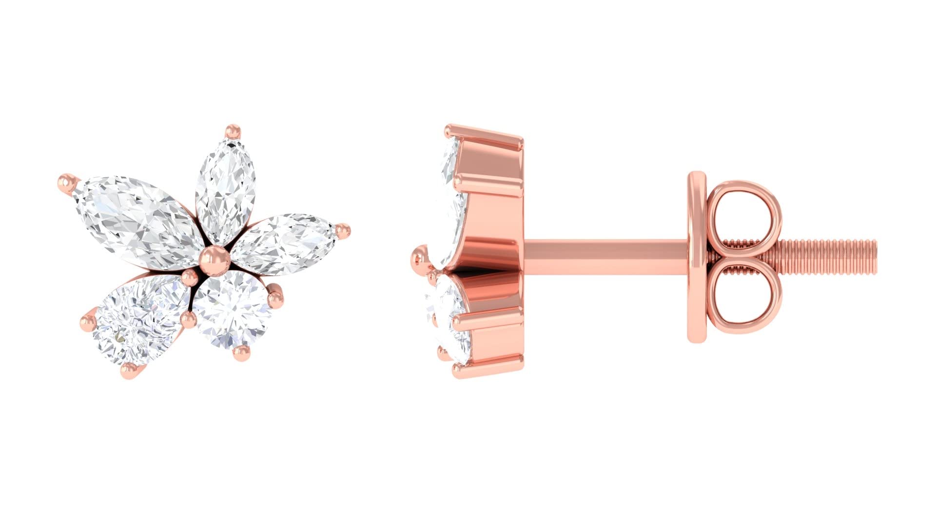 14K Solid Gold Diamond Cluster Stud Earrings for Women - Affordable Luxury CZ Earrings for Everyday Wear, Gift, Party & Wedding
