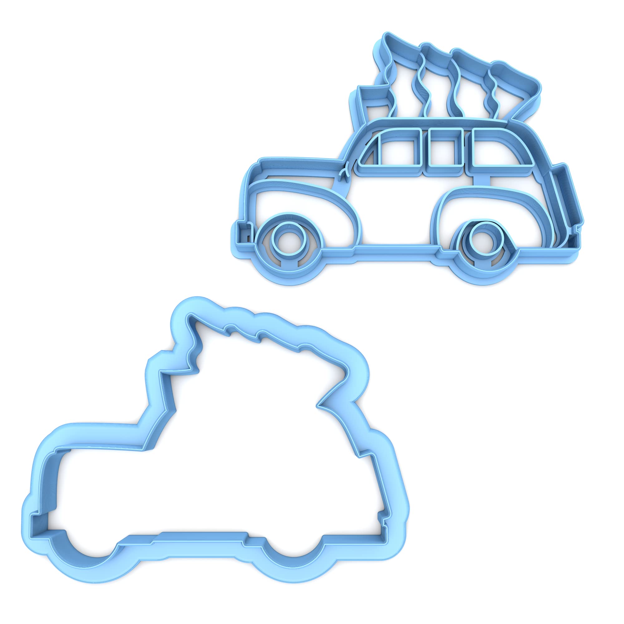 Sweet Prints Inc Set of 2 Christmas Tree Wagon Cookie Cutters - Dishwasher Safe, Rust-Resistant - Perfect for Holiday Baking, DIY Cookies & Christmas Party Treats
