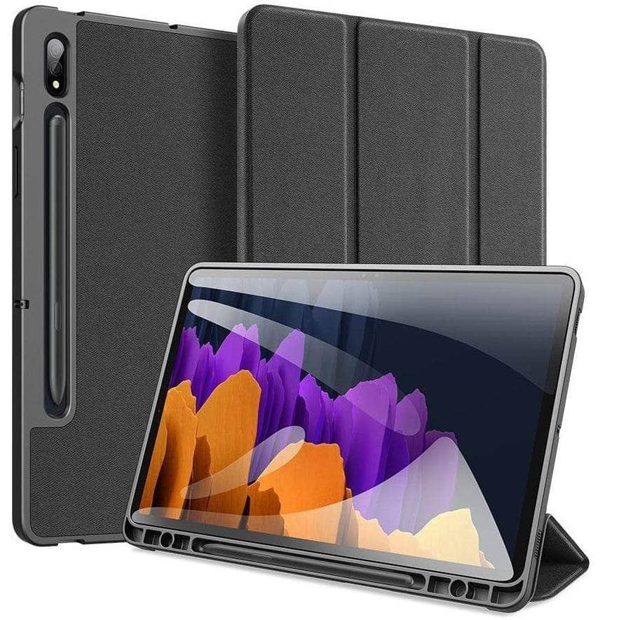 Premium Magnetic Pencil Holder Case for Samsung Galaxy Tab S7 Plus 12.4 (T970/T975) - Protective Smart Cover with Stylus Storage for Work, School & Digital Art