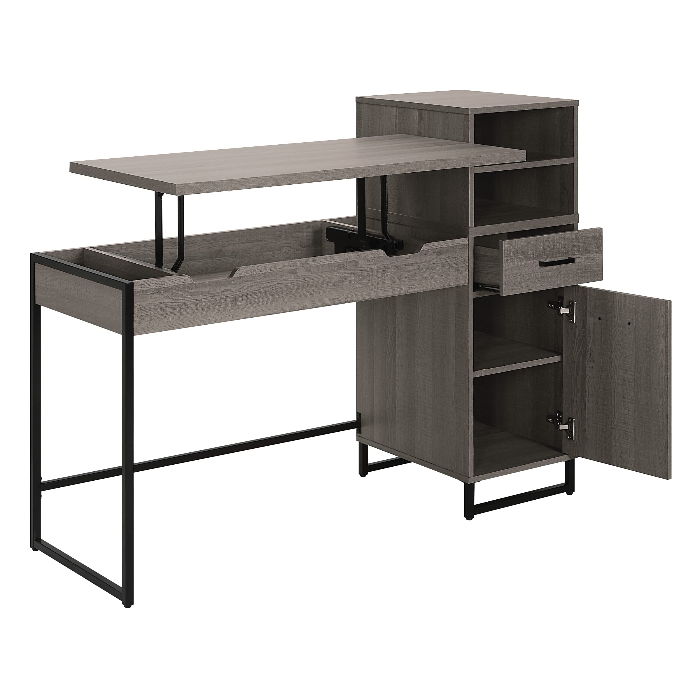 OSP Home Furnishings Hagney Lane Worksmart Adjustable Height Sit to Stand Desk - 3 Position Ergonomic Standing Desk with Storage Shelf, Farmhouse Oak Finish - Perfect for Home Office, Remote Work & Small Spaces