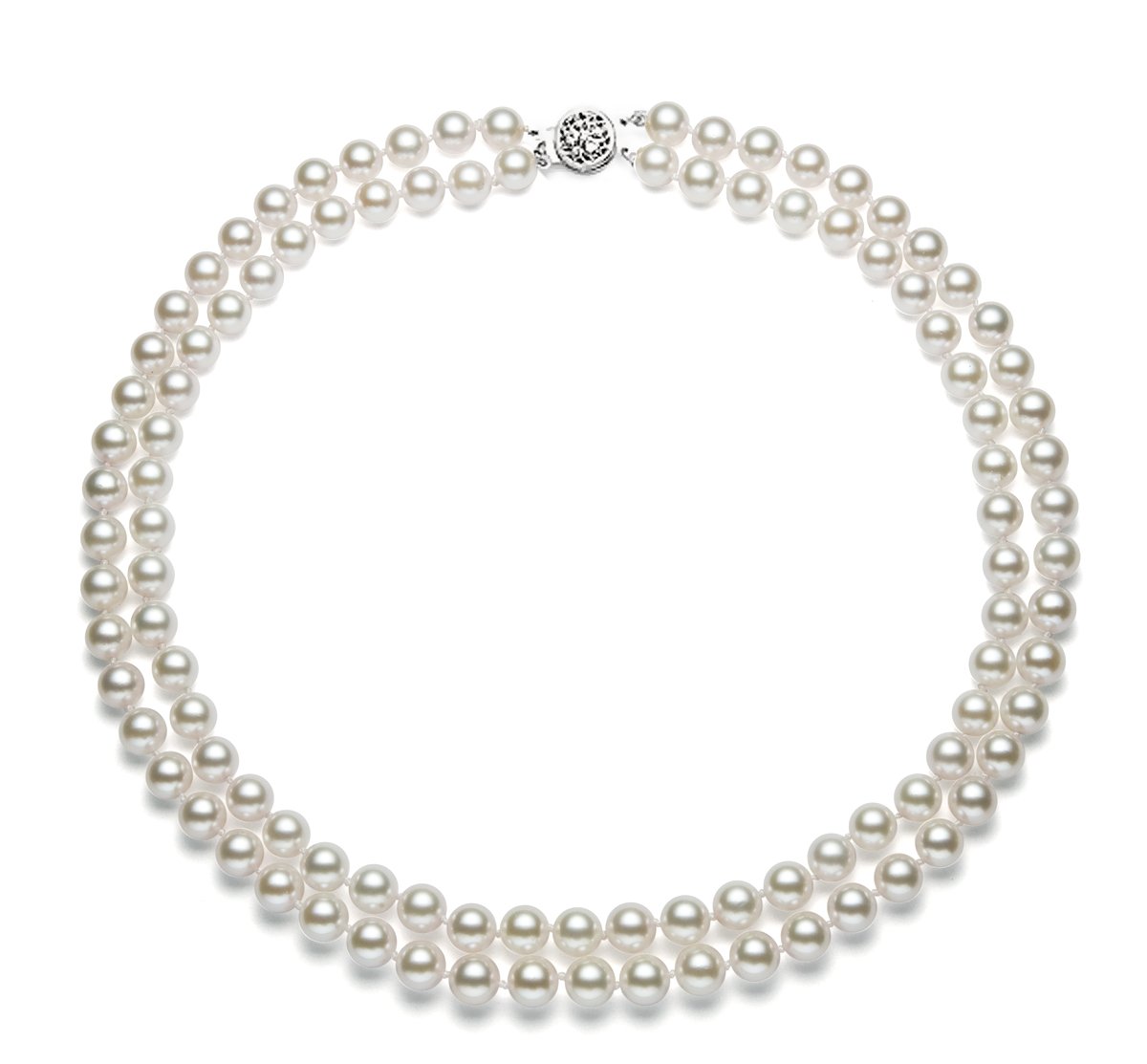 AAAA Quality Double Strand White Freshwater Cultured Pearl Necklace for Women - 18 Inch Sterling Silver Clasp | Elegant Jewelry Gift for Brides, Anniversaries & Special Occasions