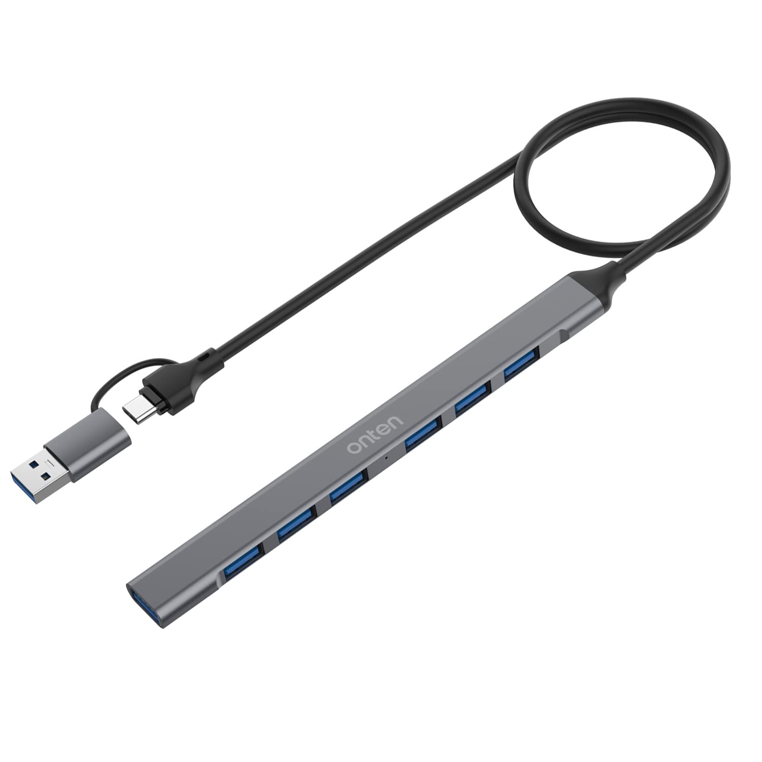 ONTEN 7-in-1 USB C Hub with USB 3.0/2.0 Ports - Aluminum Alloy USB-C to USB Adapter for MacBook Pro, iMac 2021 - Gray | Perfect for Home Office, Remote Work & Multi-Device Connectivity