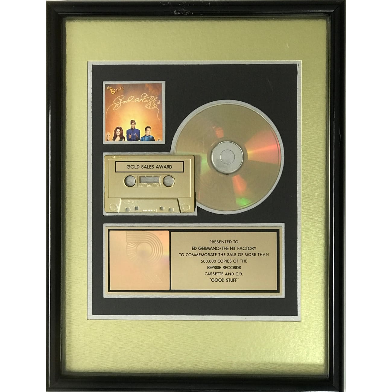 The B-52s Good Stuff RIAA Certified Gold Album Award - Perfect for Music Collectors & 80s Rock Fans