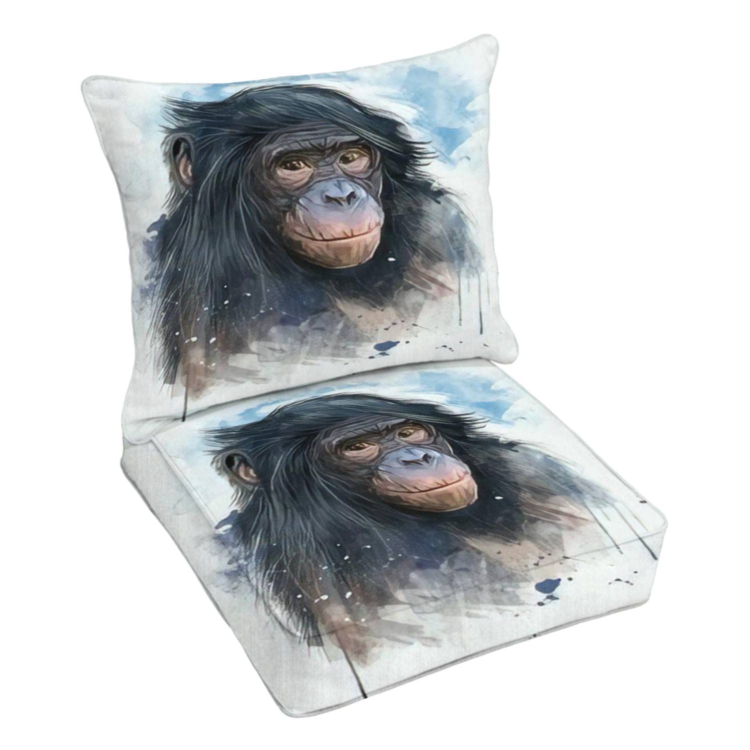 Premium Outdoor Deep Seating Cushion Set with Chimpanzee Monkey Design - Waterproof Patio Furniture Replacement Cushions for Lounge Chairs - Perfect for Backyard, Poolside & Conversation Areas