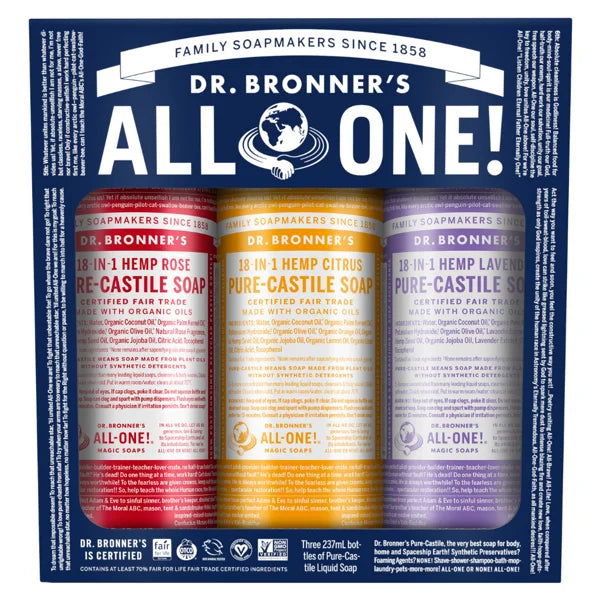 Dr. Bronner's Organic Soap Gift Set - Lavender, Peppermint & Tea Tree - Vegan, Cruelty-Free & Eco-Friendly - Perfect for Holidays, Birthdays & Self-Care Moments