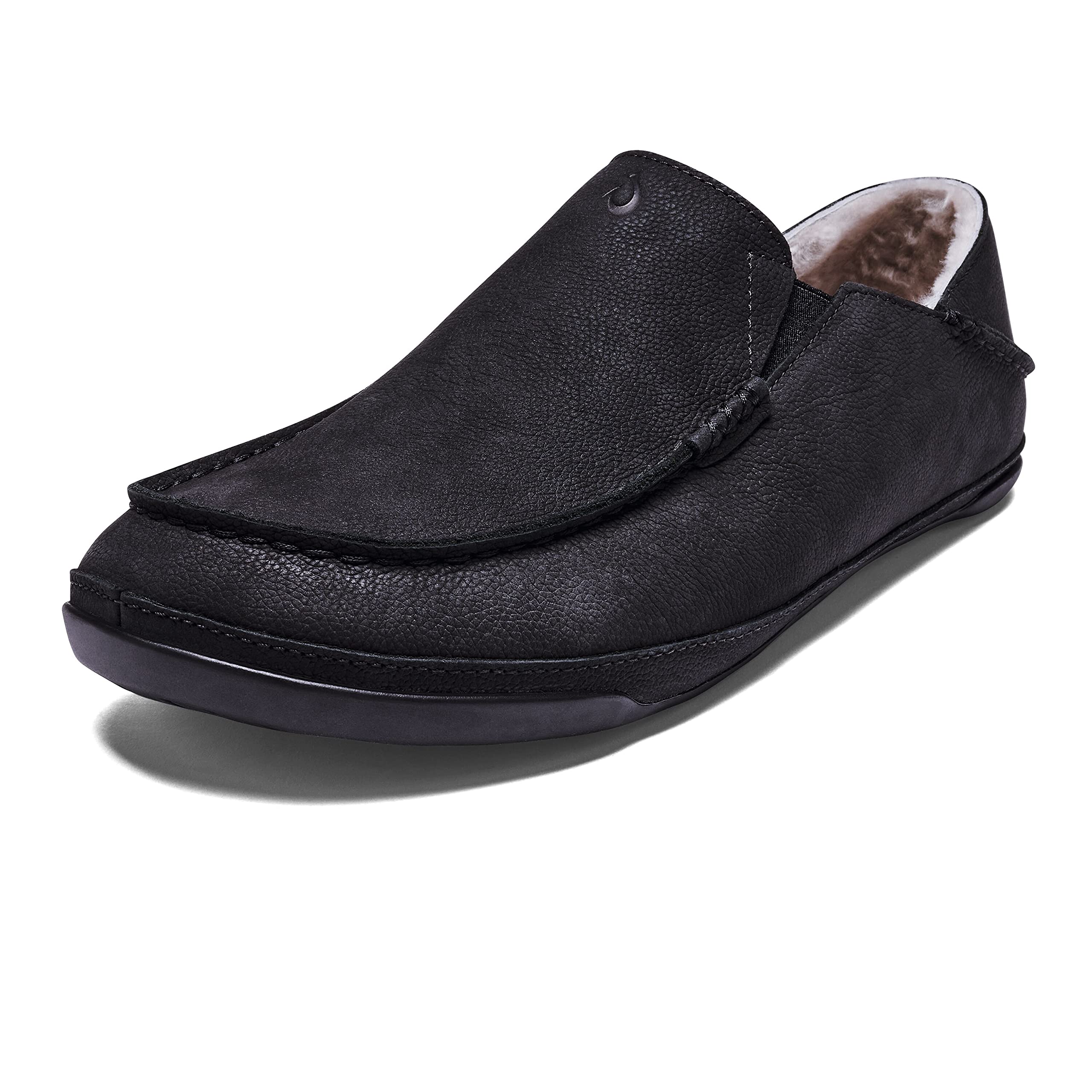 OluKai Kipuka Hulu Men's Leather Slippers - Premium Nubuck Leather Slip-On Shoes with Shearling Lining & Gel Insert, Drop-In Heel Design - Comfortable House Shoes for Indoor/Outdoor Wear, Perfect for Relaxing at Home or Quick Errands