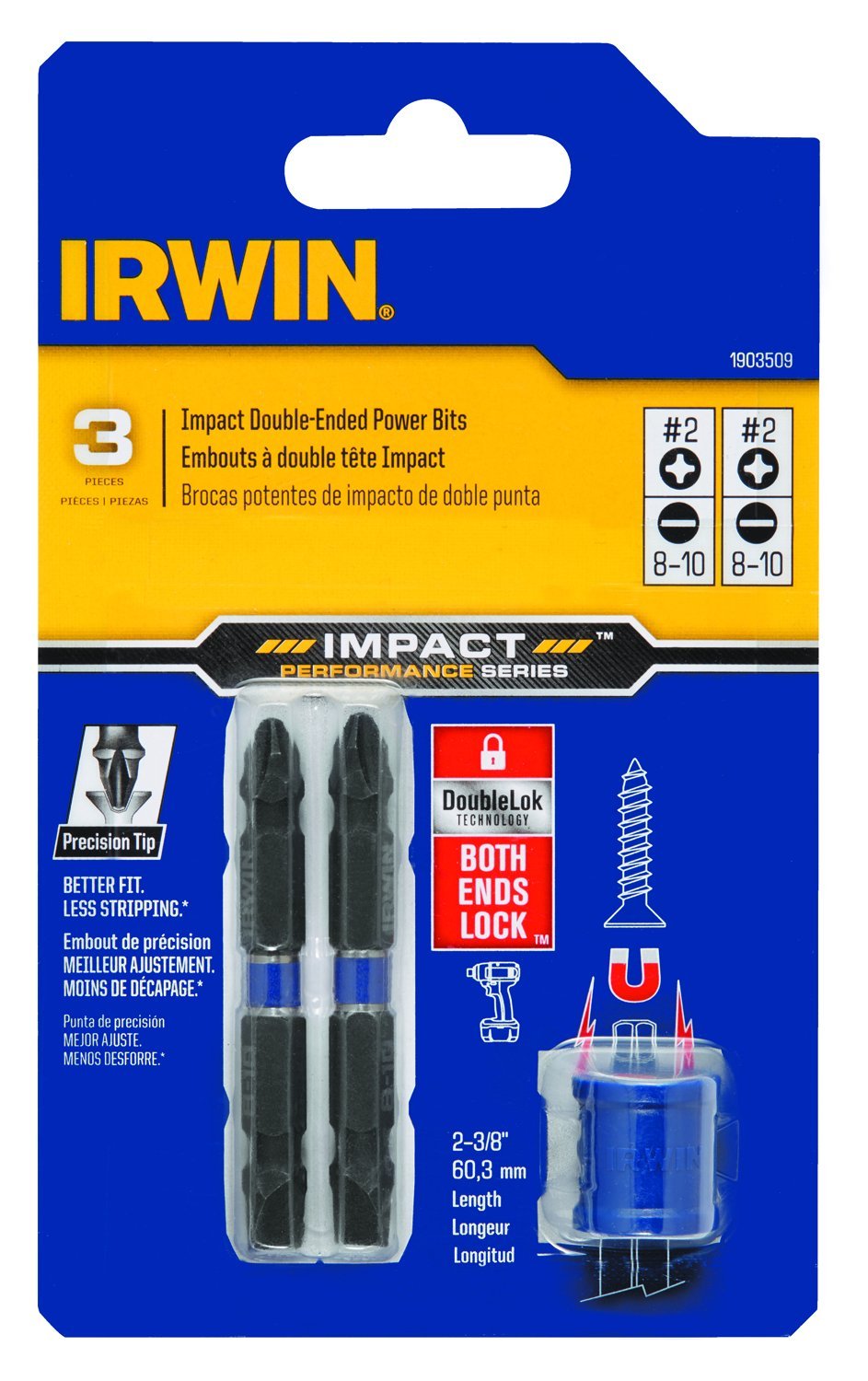 IRWIN Impact Performance Series Double-Ended Screwdriver Bit (1903509) - Durable Black Construction for Professional & DIY Projects - Perfect for Power Tools, Construction, and Home Repairs