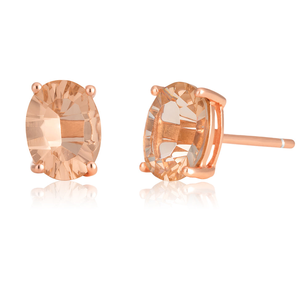 9ct Rose Gold Oval 6MM x 4MM Morganite Stud Earrings for Women - Elegant Gift for Anniversary, Birthday & Special Occasions