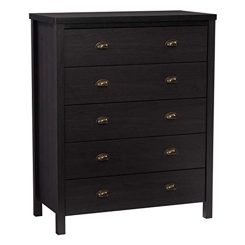 CorLiving Boston 5-Drawer Dresser in Black - Engineered Wood Bedroom Furniture for Storage & Organization