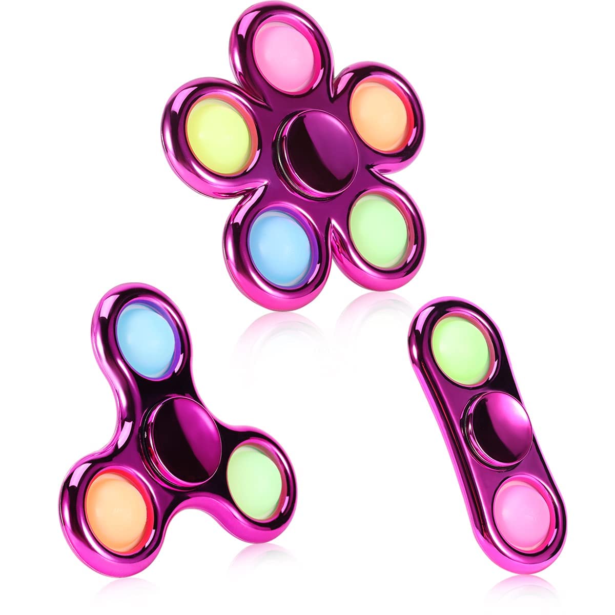 FIGROL 3 Pack Pop Fidget Spinner Toys for Kids & Adults - Push Bubble Sensory Stress Relief Toys for Anxiety, ADHD, Autism - Durable Metal-Looking Plastic Fidget Spinners for Classroom, Office & Travel Use