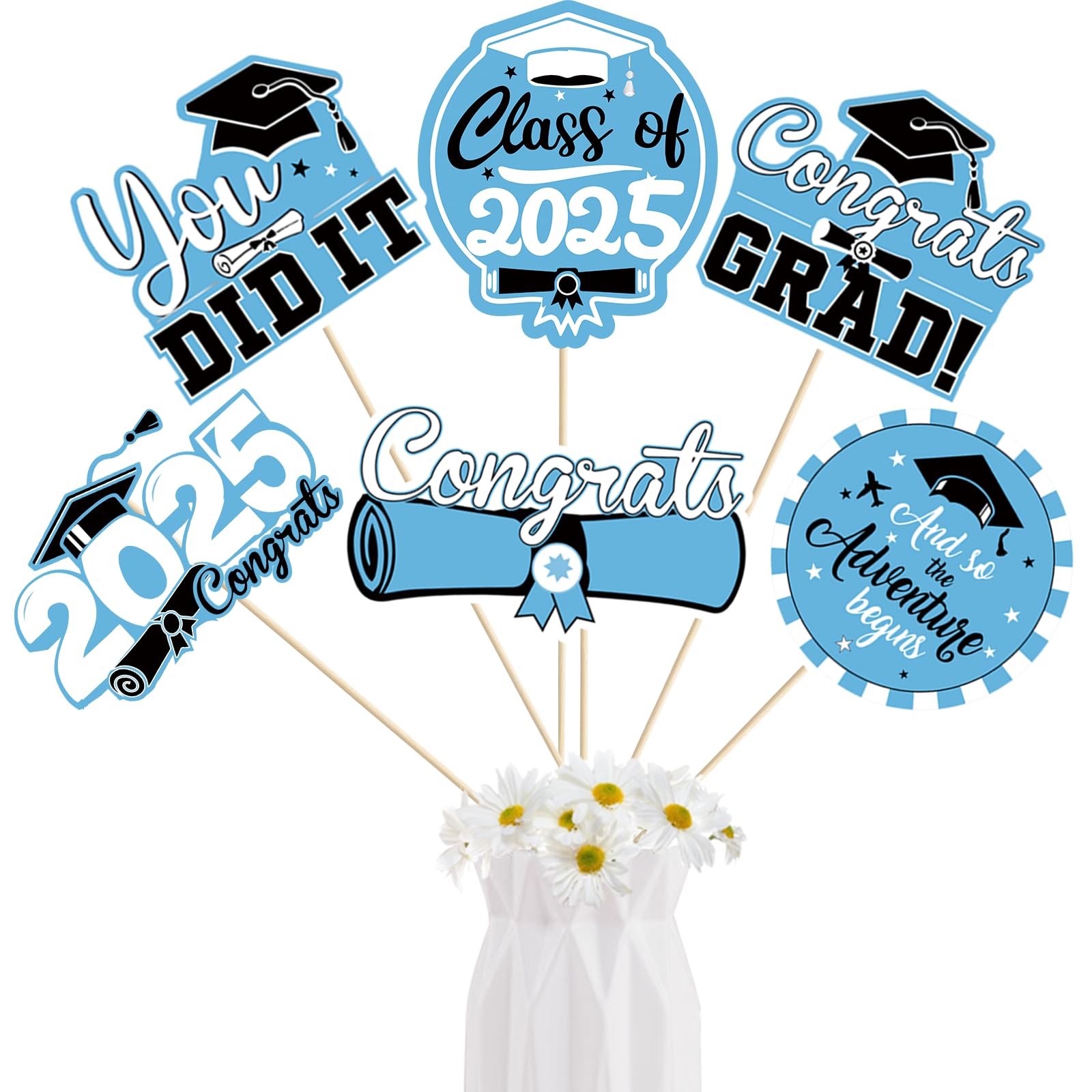 24Pcs Light Blue Graduation Table Centerpieces - Class of 2025 Graduation Decorations for Party, Ceremony & Photo Backdrop - Elegant Graduation Party Supplies for Tables, Dessert Buffet & Venue Decor